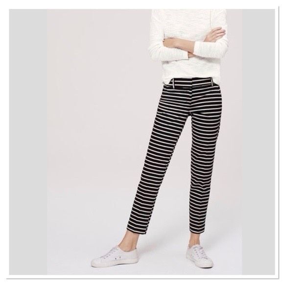 Ann Taylor Loft Petites Marisa The Riviera Cropped Striped Pants Black Cream 00P - Picture 1 of 12